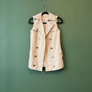 MICHAEL KORS BEIGE LINEN SLEEVELESS TRENCH COAT XXS